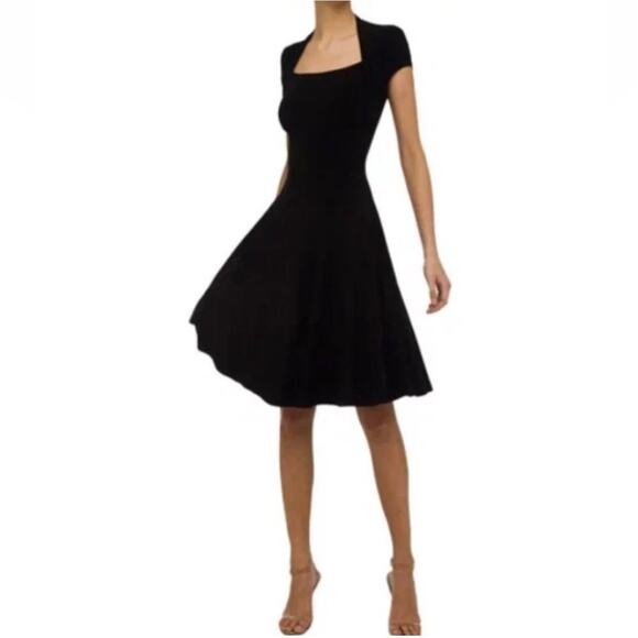 Norma Kamali Fit & Flare Knee Length Dress Women's Med Swing Skirt Stretch Chic - Picture 1 of 7